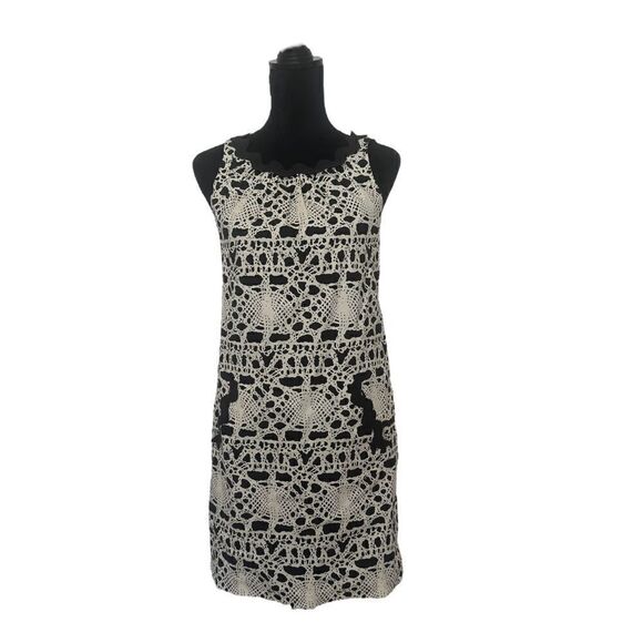 Vivienne Tam Abstract Cream and Black Sleeveless Retro Style Dress Size 4 - Picture 4 of 15